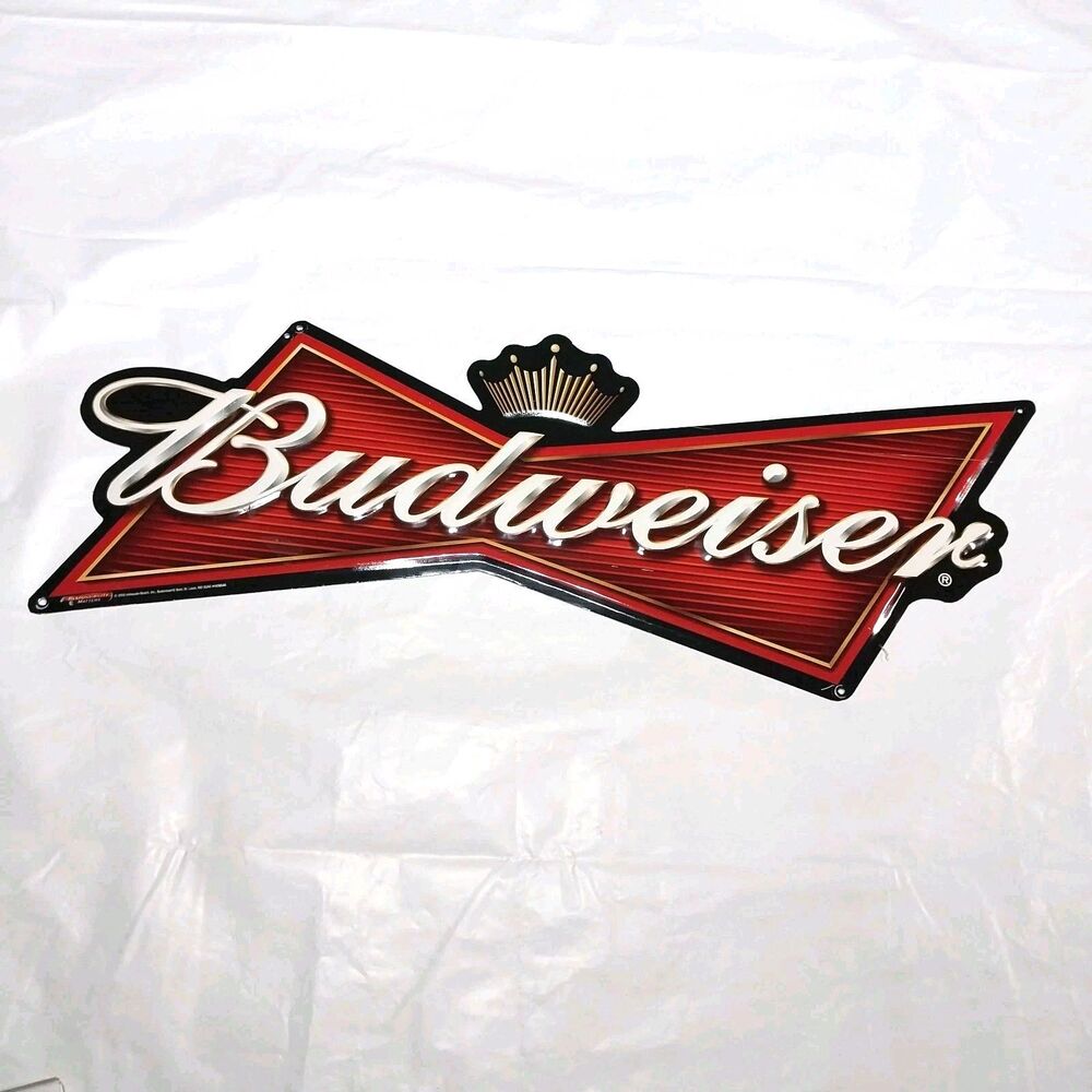 Vintage Steel Budweiser Sign Bow Tie With Crown 2006 Anheiser Busch 34"x13"#BS3